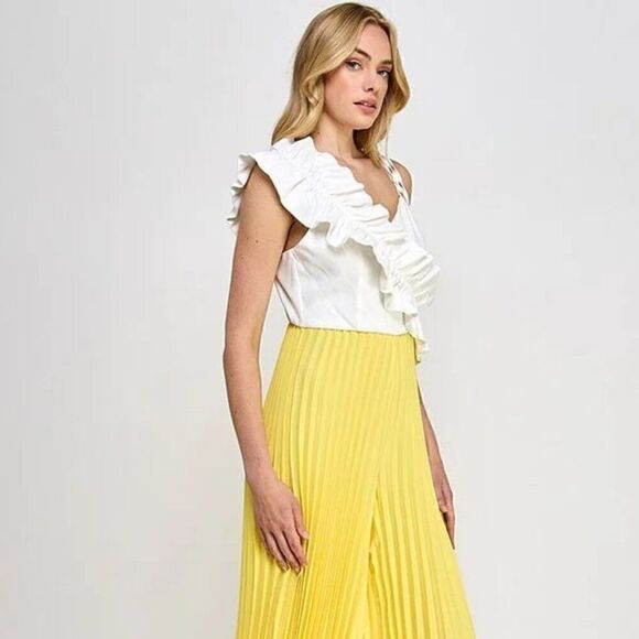 Yellow Cami asymmetrical ruffle detail‎ pleated bottom jumpsuit - Picture 4 of 8